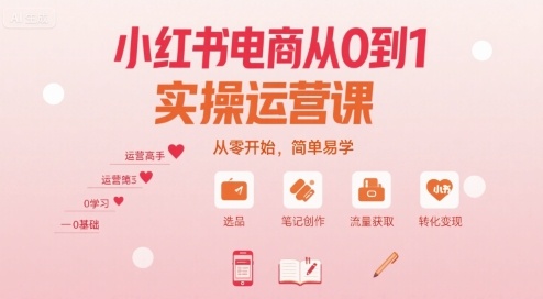 小红书电商从0到1实操运营课，从零开始，简单易学汇创网-网创项目_汇创网_中创网_福缘网_冒泡网_网创项目平台汇创网