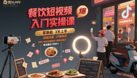 餐饮短视频入门实操课，引爆同城流量，打爆单店汇创网-网创项目_汇创网_中创网_福缘网_冒泡网_网创项目平台汇创网