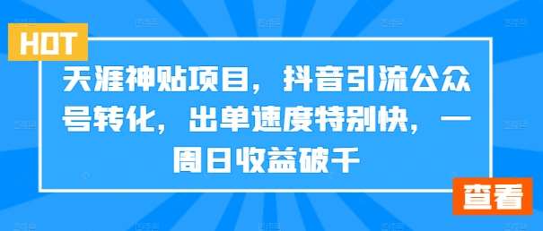 天涯神贴项目，抖音引流公众号转化，出单速度特别快，一周日收益破千汇创网-网创项目_汇创网_中创网_福缘网_冒泡网_资源整合平台汇创网