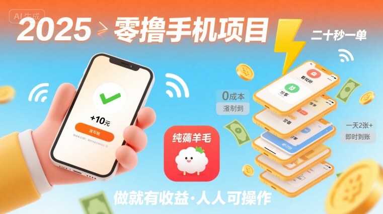 2025年零撸手机项目，二十秒一单，纯薅羊毛 一天2张+做就有汇创网-网创项目_汇创网_中创网_福缘网_冒泡网_网创项目平台汇创网