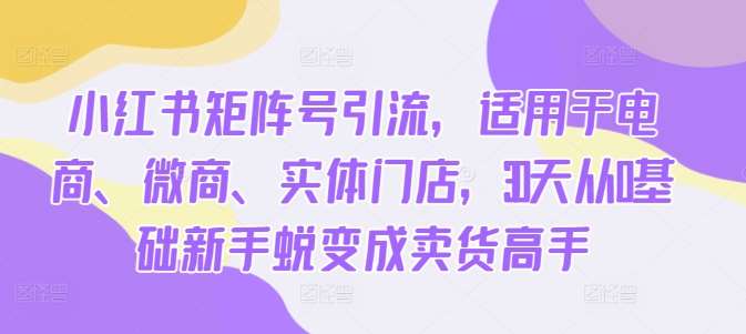 小红书矩阵号引流，适用于电商、微商、实体门店，30天从0基础新手蜕变成卖货高手汇创网-网创项目_汇创网_中创网_福缘网_冒泡网_网创项目平台汇创网