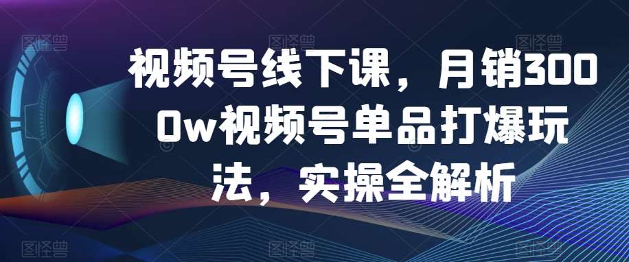 视频号线下课，月销3000w视频号单品打爆玩法，实操全解析汇创网-网创项目_汇创网_中创网_福缘网_冒泡网_网创项目平台汇创网