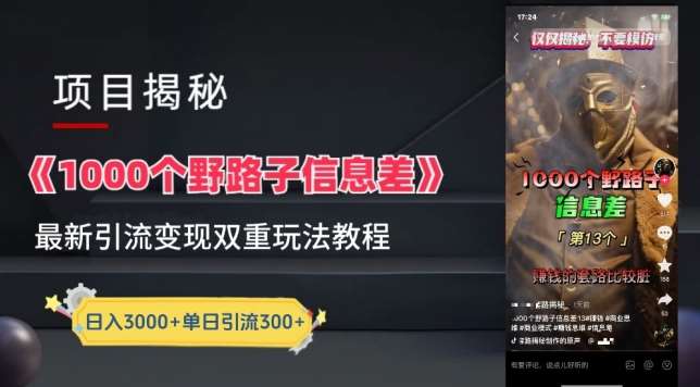 一千个野路子信息差最新玩法教程-变现+引流的玩法具体拆解【揭秘】汇创网-网创项目_汇创网_中创网_福缘网_冒泡网_资源整合平台汇创网