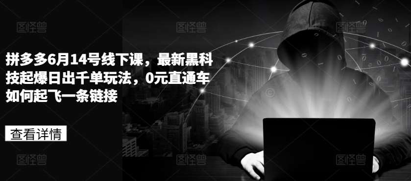 拼多多6月14号线下课，最新黑科技起爆日出千单玩法，0元直通车如何起飞一条链接汇创网-网创项目_汇创网_中创网_福缘网_冒泡网_资源整合平台汇创网