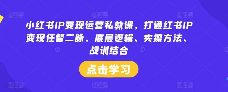 小红书IP变现运营私教课，打通红书IP变现任督二脉，底层逻辑、实操方法、战训结合汇创网-网创项目_汇创网_中创网_福缘网_冒泡网_网创项目平台汇创网