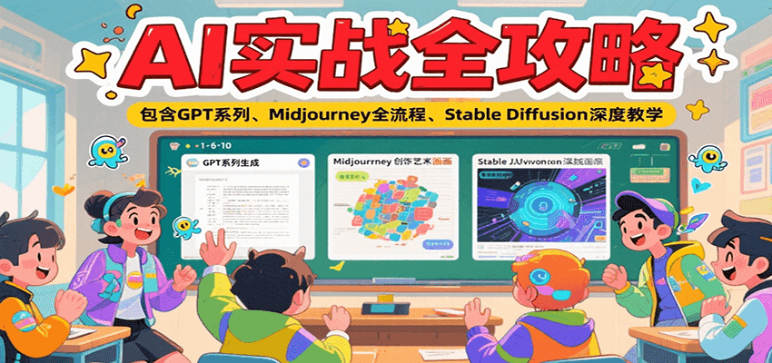 AI实战全攻略，包含GPT系列、Midjourney全流程、Stable Diffusion深度教学汇创网-网创项目_汇创网_中创网_福缘网_冒泡网_资源整合平台汇创网