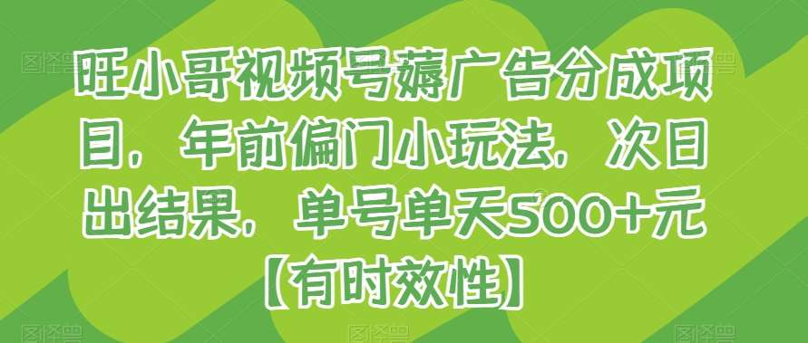 旺小哥视频号薅广告分成项目，年前偏门小玩法，次日出结果，单号单天500+元【有时效性】汇创网-网创项目_汇创网_中创网_福缘网_冒泡网_网创项目平台汇创网