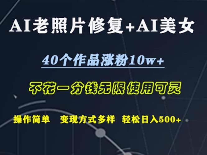 （12489期）AI老照片修复+AI美女玩发  40个作品涨粉10w+  不花一分钱使用可灵  操…汇创网-网创项目_汇创网_中创网_福缘网_冒泡网_资源整合平台汇创网