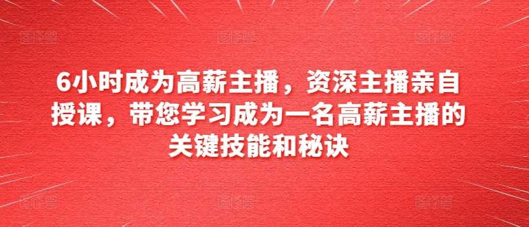 6小时成为高薪主播，资深主播亲自授课，带您学习成为一名高薪主播的关键技能和秘诀汇创网-网创项目_汇创网_中创网_福缘网_冒泡网_网创项目平台汇创网