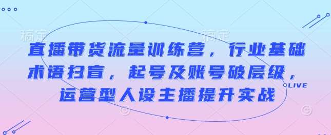 直播带货流量训练营，行业基础术语扫盲，起号及账号破层级，运营型人设主播提升实战汇创网-网创项目_汇创网_中创网_福缘网_冒泡网_资源整合平台汇创网
