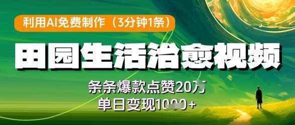利用AI免费制作田园生活治愈视频，条条爆款点赞20W，单日变现几张汇创网-网创项目_汇创网_中创网_福缘网_冒泡网_资源整合平台汇创网