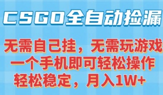 CSGO自动捡漏项目，最新独家玩法，一个手机可操作，新手小白轻松月入1W+，操作简单易上手【揭秘】汇创网-网创项目_汇创网_中创网_福缘网_冒泡网_资源整合平台汇创网