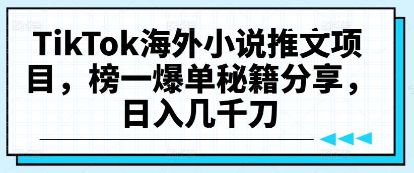 TikTok海外小说推文项目，榜一爆单秘籍分享，日入几千刀汇创网-网创项目_汇创网_中创网_福缘网_冒泡网_资源整合平台汇创网