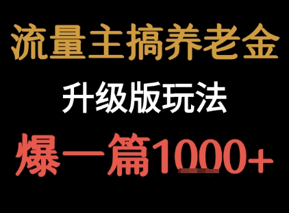 流量主之养老金升级版玩法  爆一篇收益1k+汇创网-网创项目_汇创网_中创网_福缘网_冒泡网_资源整合平台汇创网