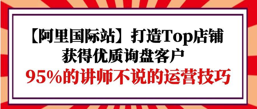 （9976期）【阿里国际站】打造Top店铺-获得优质询盘客户，95%的讲师不说的运营技巧汇创网-网创项目_汇创网_中创网_福缘网_冒泡网_资源整合平台汇创网