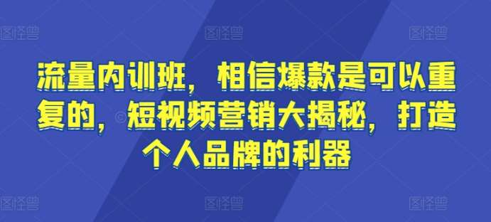 流量内训班，相信爆款是可以重复的，短视频营销大揭秘，打造个人品牌的利器汇创网-网创项目_汇创网_中创网_福缘网_冒泡网_资源整合平台汇创网