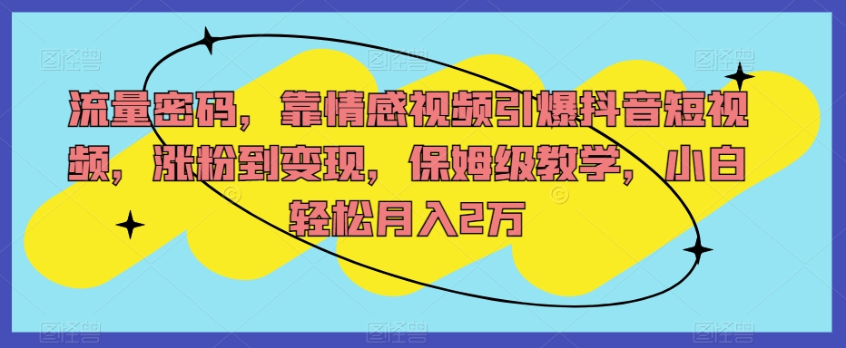 流量密码，靠情感视频引爆抖音短视频，涨粉到变现，保姆级教学，小白轻松月入2万【揭秘】汇创网-网创项目_汇创网_中创网_福缘网_冒泡网_资源整合平台汇创网