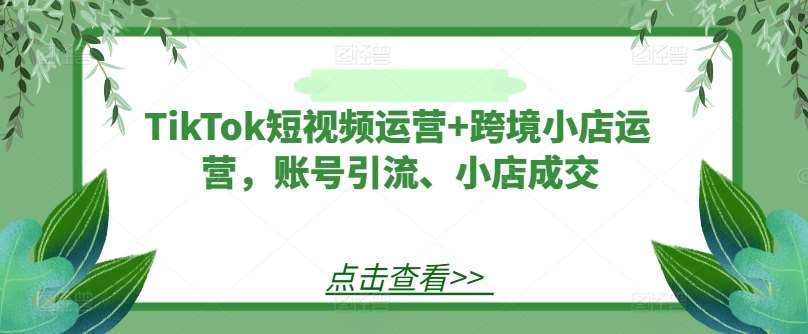 TikTok短视频运营+跨境小店运营，账号引流、小店成交汇创网-网创项目_汇创网_中创网_福缘网_冒泡网_资源整合平台汇创网