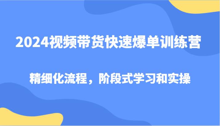 2024视频带货快速爆单训练营，精细化流程，阶段式学习和实操汇创网-网创项目_汇创网_中创网_福缘网_冒泡网_资源整合平台汇创网