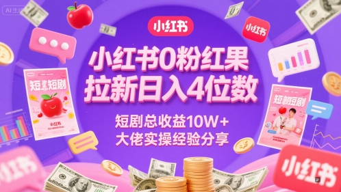 小红书0粉红果短剧拉新日入4位，数短剧总收益10W+大佬实操经验分享汇创网-网创项目_汇创网_中创网_福缘网_冒泡网_资源整合平台汇创网