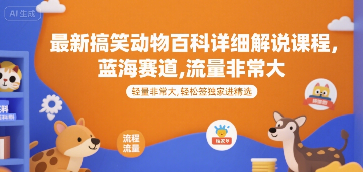 最新搞笑动物百科详细解说课程，蓝海赛道，流量非常大，轻松签独家进精选汇创网-网创项目_汇创网_中创网_福缘网_冒泡网_资源整合平台汇创网