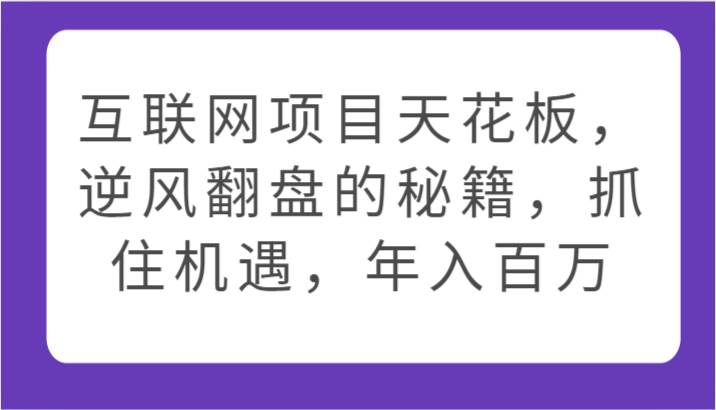 互联网项目天花板，逆风翻盘的秘籍，抓住机遇，年入百万汇创网-网创项目_汇创网_中创网_福缘网_冒泡网_资源整合平台汇创网