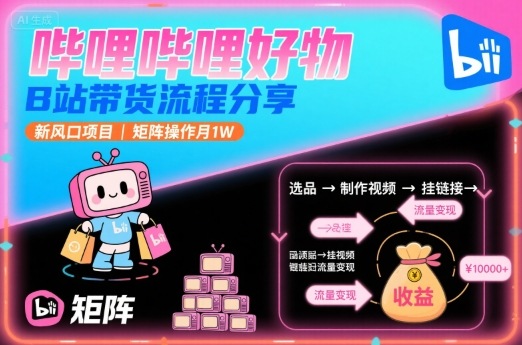 哔哩哔哩好物，B站带货流程分享，新风口项目，矩阵操作月1W汇创网-网创项目_汇创网_中创网_福缘网_冒泡网_网创项目平台汇创网