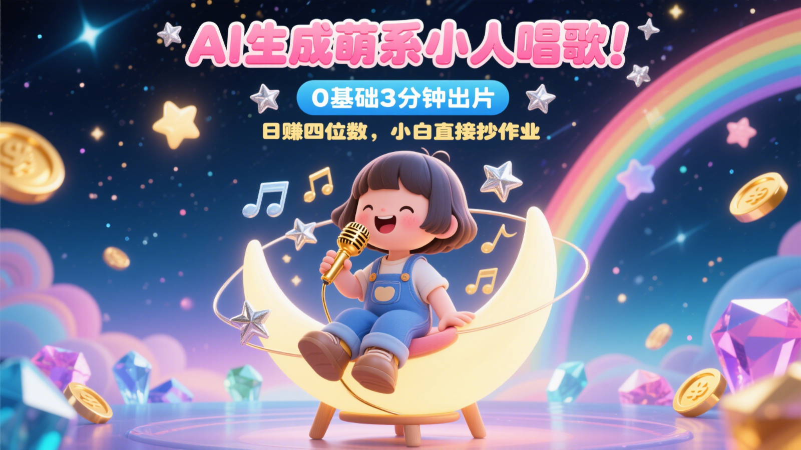AI生成萌系小人唱歌！0基础3分钟出片，28个作品涨粉9万，日赚四位数，小白直接抄作业汇创网-网创项目_汇创网_中创网_福缘网_冒泡网_资源整合平台汇创网