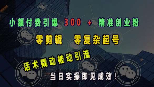 小额付费引爆 300 + 精准创业粉，零剪辑、零复杂起号，话术撬动被动引流，当日实操即见成效汇创网-网创项目_汇创网_中创网_福缘网_冒泡网_资源整合平台汇创网