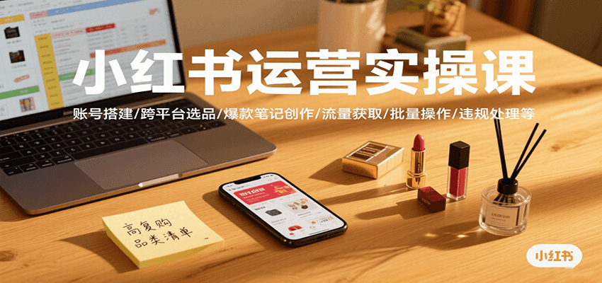 小红书运营实操课，账号搭建/跨平台选品/爆款笔记创作/流量获取/批量操作/违规处理等汇创网-网创项目_汇创网_中创网_福缘网_冒泡网_资源整合平台汇创网