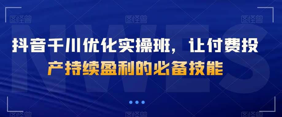 抖音千川优化实操班，让付费投产持续盈利的必备技能汇创网-网创项目_汇创网_中创网_福缘网_冒泡网_网创项目平台汇创网