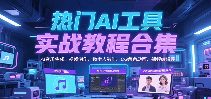 热门AI工具实战教程合集，AI音乐生成、视频创作、数字人制作、CG角色动画、视频编辑等汇创网-网创项目_汇创网_中创网_福缘网_冒泡网_网创项目平台汇创网