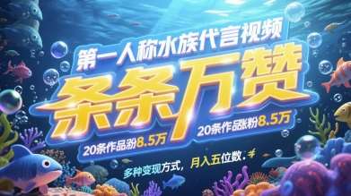 第一人称水族代言视频，条条万赞，20条作品涨粉7.8W，多种变现方式月入五位数汇创网-网创项目_汇创网_中创网_福缘网_冒泡网_资源整合平台汇创网