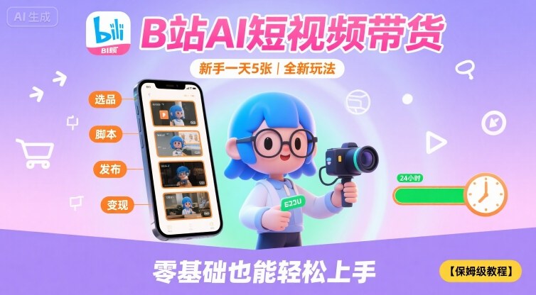 B站AI短视频带货，新手一天5张，全新玩法【保姆级教程】汇创网-网创项目_汇创网_中创网_福缘网_冒泡网_网创项目平台汇创网