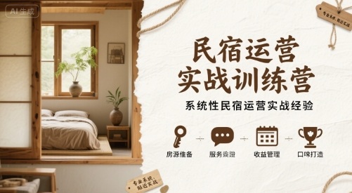 民宿运营实战训练营，系统性民宿运营实战经验汇创网-网创项目_汇创网_中创网_福缘网_冒泡网_网创项目平台汇创网