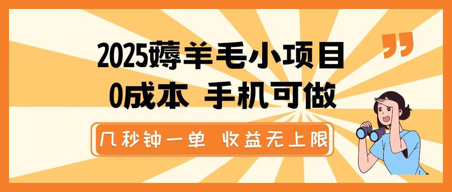 2025薅羊毛小项目，0成本 手机可做，几秒钟一单，收益无上限汇创网-网创项目_汇创网_中创网_福缘网_冒泡网_网创项目平台汇创网
