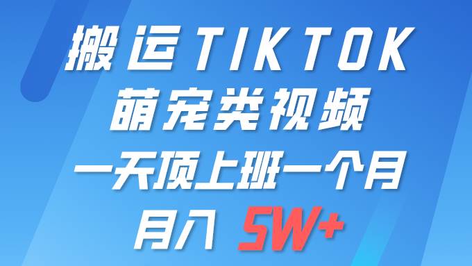 （9931期）一键搬运TIKTOK萌宠类视频 一部手机即可操作 所有平台均可发布 轻松月入5W+汇创网-网创项目_汇创网_中创网_福缘网_冒泡网_资源整合平台汇创网