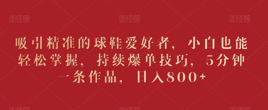 吸引精准的球鞋爱好者，小白也能轻松掌握，持续爆单技巧，5分钟一条作品，日入800+【揭秘】汇创网-网创项目_汇创网_中创网_福缘网_冒泡网_资源整合平台汇创网