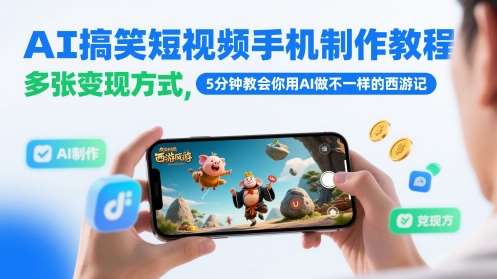 AI搞笑短视频手机制作教程，多张变现方式，5分钟教会你用AI做不一样的西游记汇创网-网创项目_汇创网_中创网_福缘网_冒泡网_资源整合平台汇创网