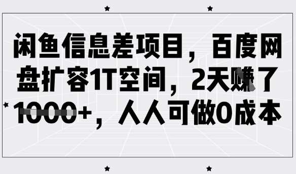 闲鱼信息差项目，百度网盘扩容1T空间，2天收益1k+，人人可做0成本汇创网-网创项目_汇创网_中创网_福缘网_冒泡网_资源整合平台汇创网