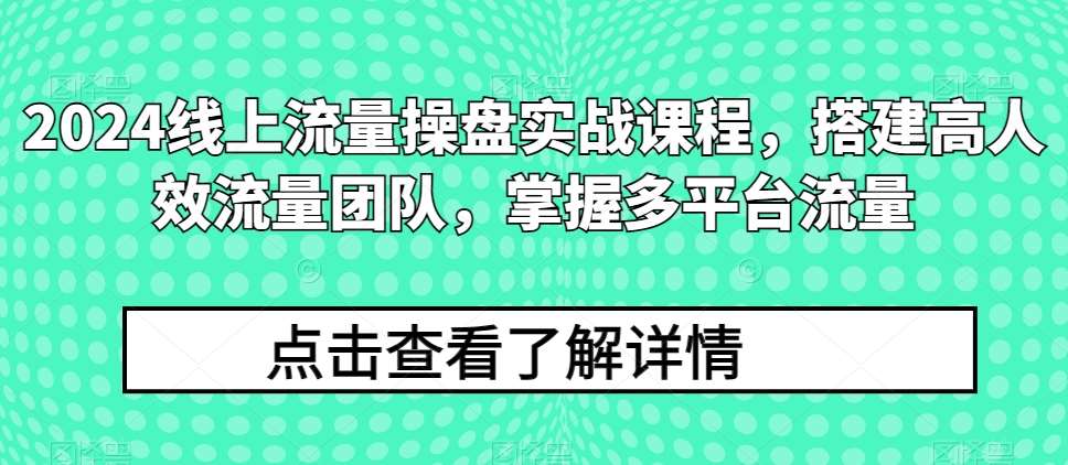 2024线上流量操盘实战课程，搭建高人效流量团队，掌握多平台流量汇创网-网创项目_汇创网_中创网_福缘网_冒泡网_网创项目平台汇创网