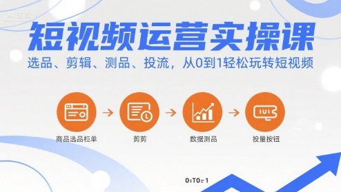 短视频运营实操课，选品、剪辑、测品、投流，从0到1轻松玩转短视频汇创网-网创项目_汇创网_中创网_福缘网_冒泡网_网创项目平台汇创网