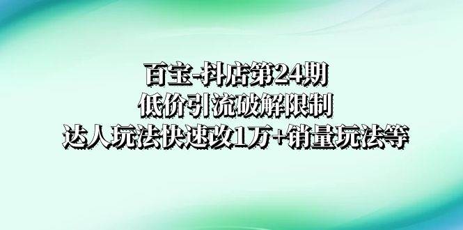 百宝-抖店第24期：低价引流破解限制，达人玩法快速改1万+销量玩法等网创项目_汇创网_中创网_福缘网_冒泡网_资源整合平台汇创网
