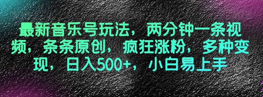 最新音乐号玩法，两分钟一条视频，条条原创，疯狂涨粉，多种变现，日入500+，小白易上手【揭秘】汇创网-网创项目_汇创网_中创网_福缘网_冒泡网_资源整合平台汇创网