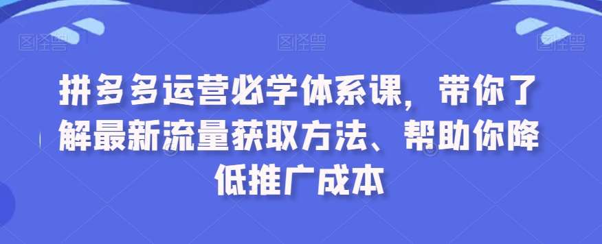 拼多多运营必学体系课，带你了解最新流量获取方法、帮助你降低推广成本汇创网-网创项目_汇创网_中创网_福缘网_冒泡网_资源整合平台汇创网