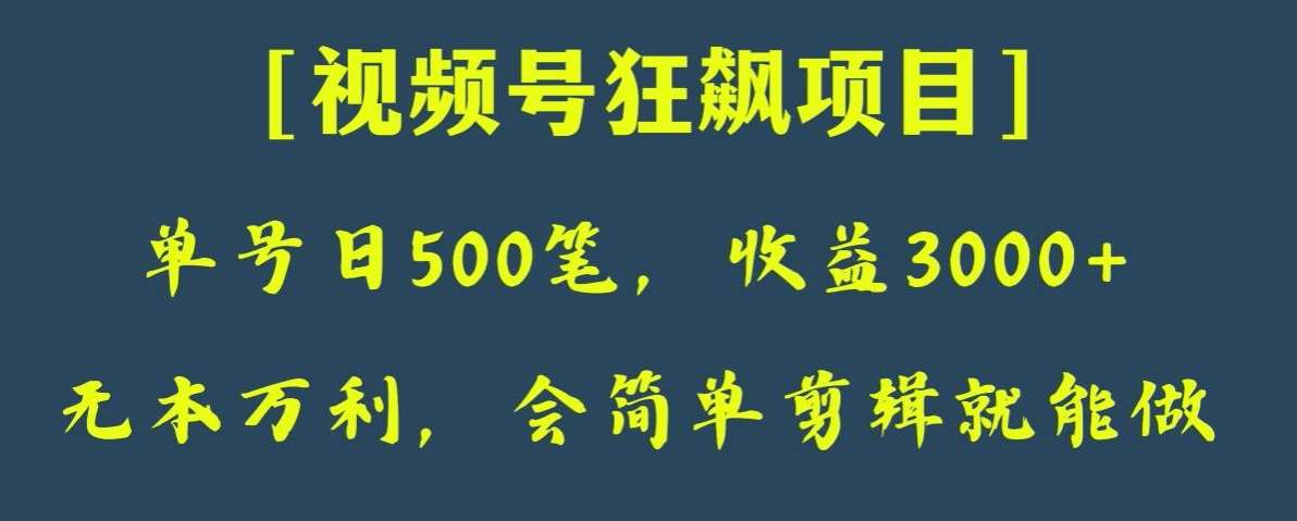 日收款500笔，纯利润3000+，视频号狂飙项目，会简单剪辑就能做【揭秘】汇创网-网创项目_汇创网_中创网_福缘网_冒泡网_网创项目平台汇创网