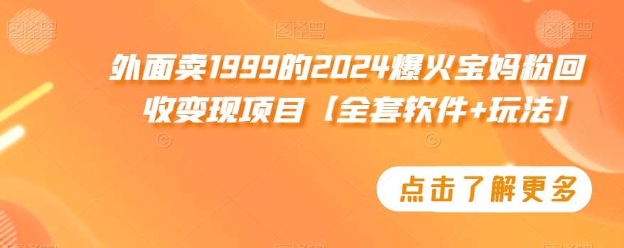 外面卖1999的2024爆火宝妈粉回收变现项目【全套软件+玩法】【揭秘】汇创网-网创项目_汇创网_中创网_福缘网_冒泡网_资源整合平台汇创网