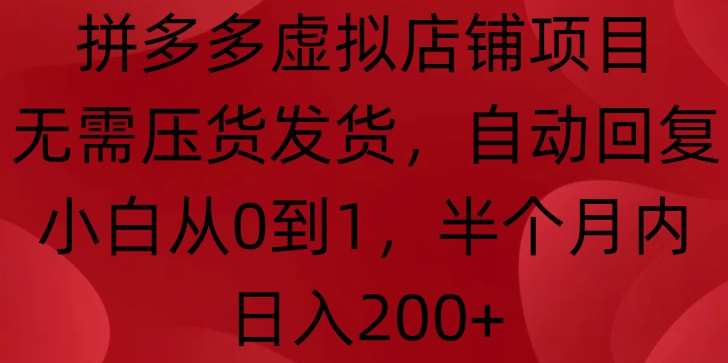 拼多多虚拟店铺项目，无需压货发货，自动回复，小白从0到1，半个月内日入200+【揭秘】汇创网-网创项目_汇创网_中创网_福缘网_冒泡网_资源整合平台汇创网