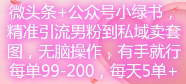 微头条+公众号小绿书，精准引流男粉到私域卖套图，无脑操作，有手就行，每单99-200，每天5单汇创网-网创项目_汇创网_中创网_福缘网_冒泡网_资源整合平台汇创网