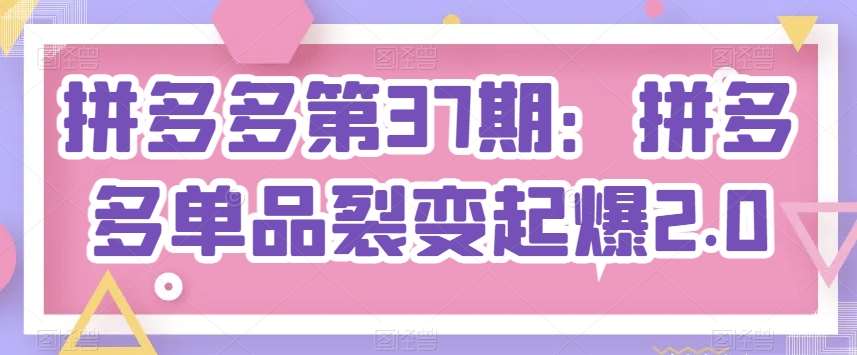 拼多多第37期：拼多多单品裂变起爆2.0汇创网-网创项目_汇创网_中创网_福缘网_冒泡网_资源整合平台汇创网